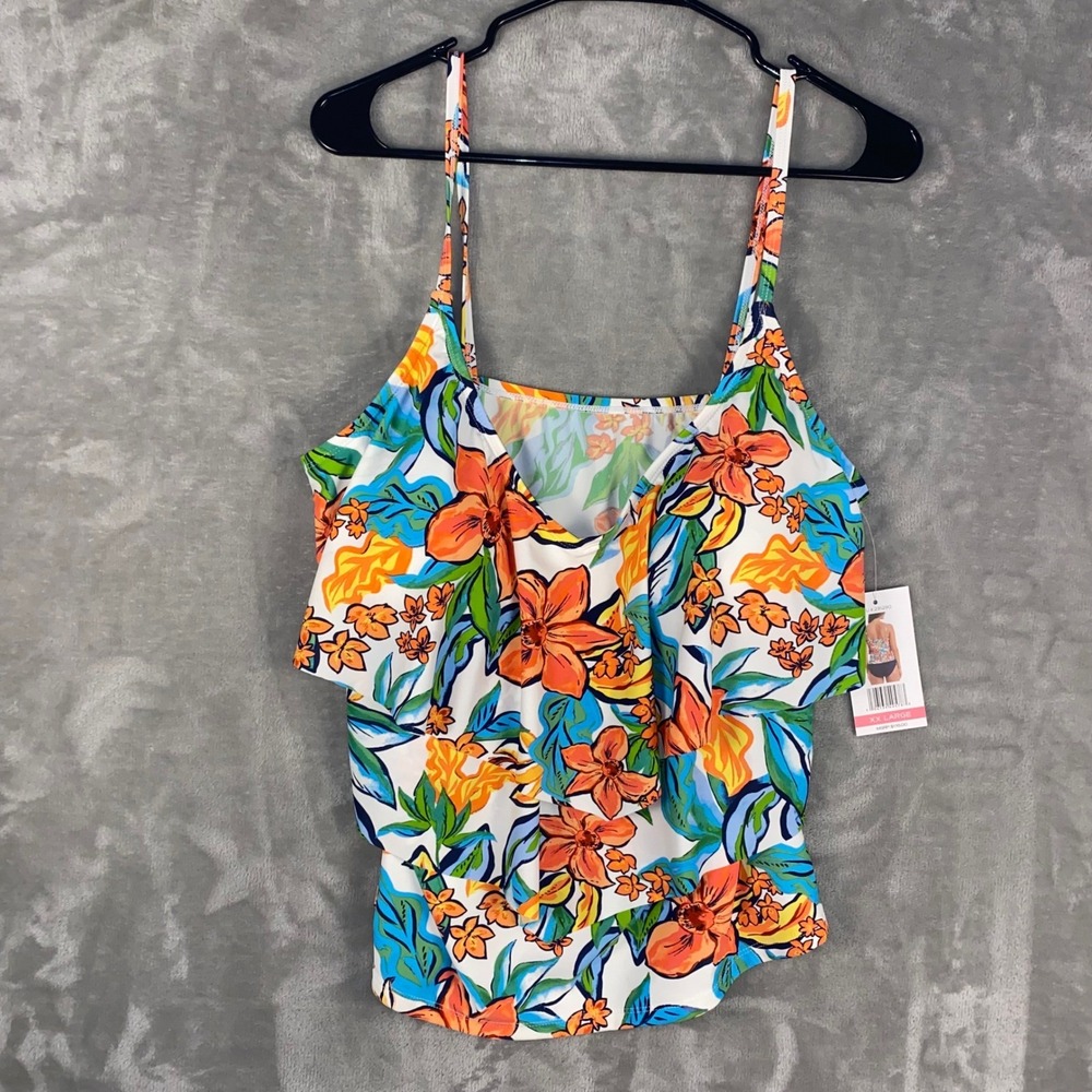 Into The Bleu Women's Floral Ruffle Tankini Swim Top Plus Size XXL‎ NWT